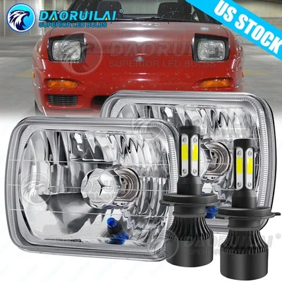 For 1989-1994 Nissan 240SX 7" Square Sealed Beam Glass HEADLIGHTs H4 Bulbs H6014 - Image 1 of 4