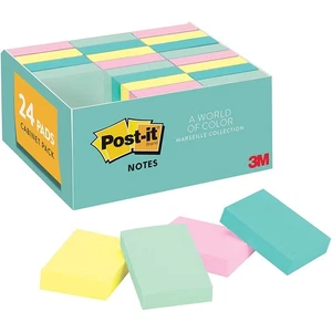 Notas adhesivas Post-it: 1-3/8 pulgadas ancho *100 hojas por almohadilla / paquete de 24 - Imagen 1 de 2