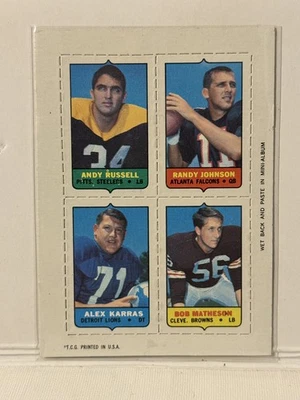1969 Topps - Mini-Cards (4-in-1) Alex Karras, Andy Russell, Randy Johnson (RC) - Image 1 of 2