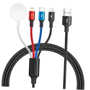 Câble Multi Charge Amélioré, Pack de 2 Chargeur iWatch & iPhone, 4 en 6 pieds 1 Noir - Photo 1 sur 7