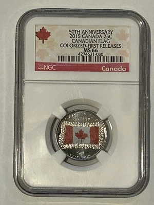 2015 Canada 25c Twenty Five Cent Colorized Flag Quarter Coin NGC MS66   /#/ - Image 1 of 3