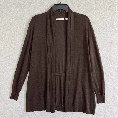 Neiman Marcus Cashmere Cardigan Sweater Women Large Brown Open Front Luxury READ - Image 1 of 4