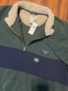 Neu mit Etikett LL Bean Fleece gefüttertes Sweatshirt mit 1/4-Reißverschluss Herren XL marineblau grün 511540 - Bild 1 von 6