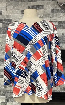 Alfred Dunner 1X top blue pullover geometric womens stretch cotton - Image 1 of 4