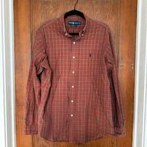 Vintage 90s Ralph Lauren Classic Fit Red Plaid Button Down Large Dadcore Basic - Picture 1 of 8