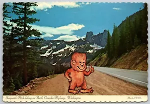 Postcard Washington North Cascades Highway Sasquatch Hitch Hiking Bigfoot - Picture 1 of 2