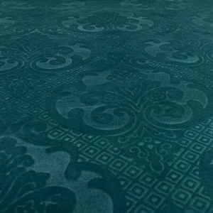 New Furnishing Embossed Damask Velvet Upholstery Fabric In Teal Blue New Colour - Picture 1 of 4