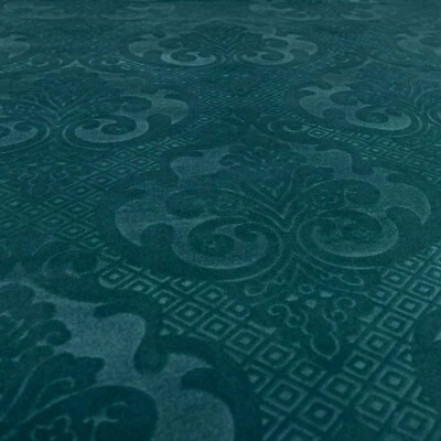 New Furnishing Embossed Damask Velvet Upholstery Fabric In Teal Blue New Colour - Image 1 of 4