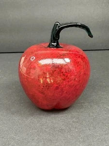 Murano Style Hand Blown Glass Red Apple w/ Green leaf Stem 3.5" Tall EUC Teacher - Picture 1 of 9
