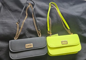 BLACK OR NEON CHAIN SHOULDER BAG - RI - MONOGRAM - RIVER ISLAND - 25 x 14 x 9cm. - Picture 1 of 16
