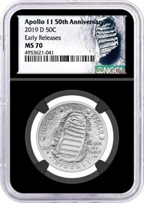 2019 D 50C Apollo 11 50th Anniversary Half Dollar NGC MS70 Early Releases - Image 1 of 2