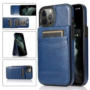 For iPhone 16e 15 14 13 16 Pro Max Leather Card Holder Wallet Case Phone Cover - Picture 1 of 42