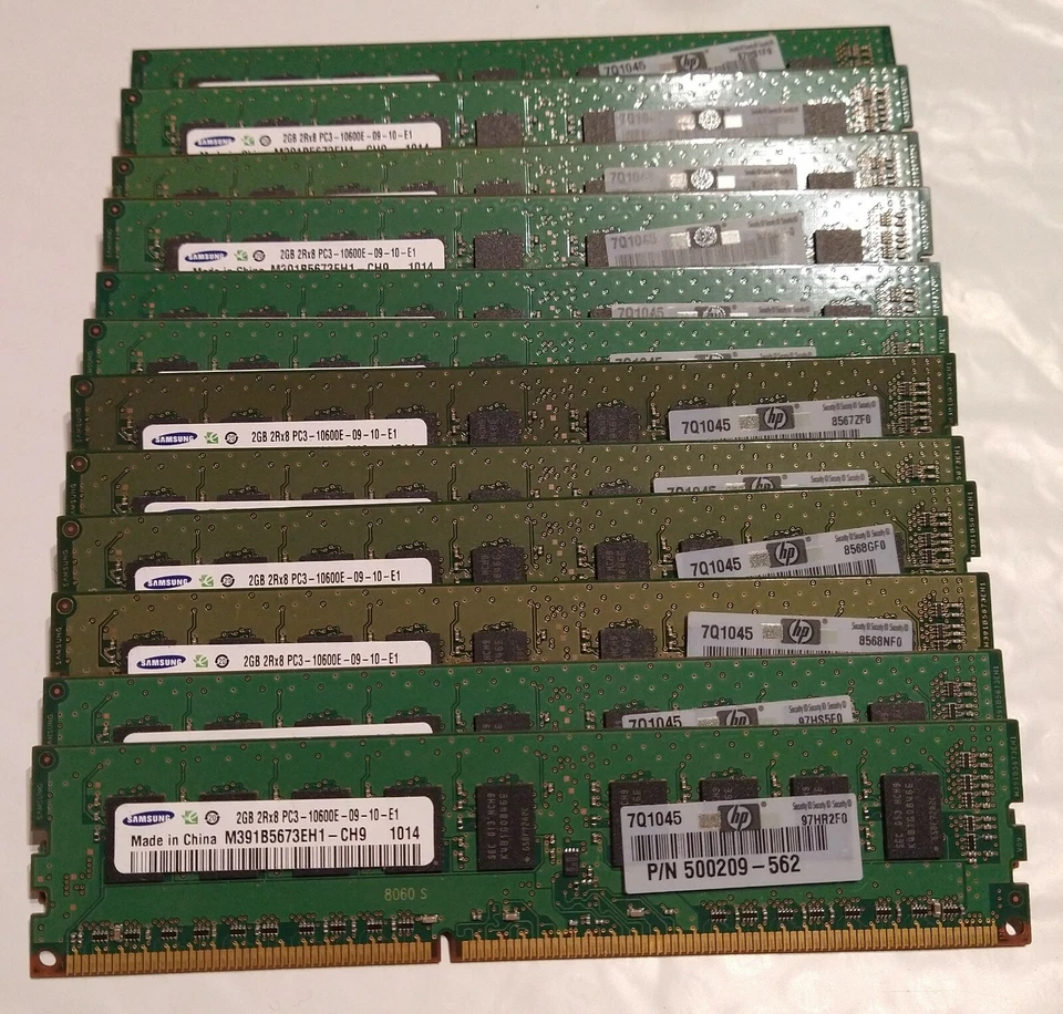 Lot of 12 Samsung 2GB PC3-10600E ECC Memory (HP P/N 500208-562) - Image 1 of 1