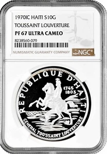 Haiti 10 gourdes 1970 IC, NGC PF67 UC, "Toussaint Louverture" silver coin - Picture 1 of 2