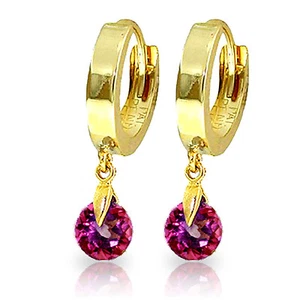 2 Karat 14K massiv Gold Creolen natürlicher rosa Topas - Bild 1 von 3