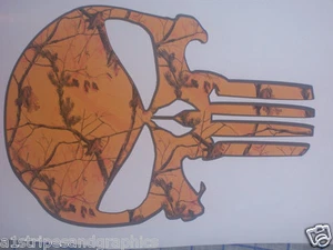 Real Tree ORANGE Camo SKULL trailer Window Decal Decals Sticker Truck Mossy Oak - Picture 1 of 1