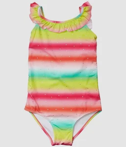 New $101 Hatley Girl's Pink Rainbow Ruffle Sleeve One-Piece Swimsuit USA Size 5 - Picture 1 of 3