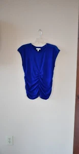 Como Blu Women's Blue Sleeveless Lace Trim Crew Neck Shirred Knit Top Size M NWT - Picture 1 of 5