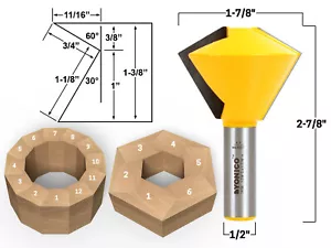 6 and 12 Sided Bird's Mouth Router Bit - 1/2" Shank - Yonico 15139 - Picture 1 of 1