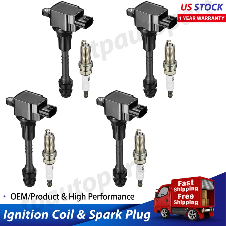 UF351 4X Ignition Coils + 4X Spark Plugs for 2001-2006 Nissan Sentra Altima 1.8L - Image 1 of 4
