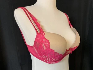 Victoria's Secret sehr sexy Push-Up-BH Taube Magenta Spitze Nude 32D - Bild 1 von 12