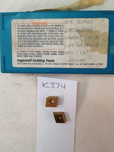 10 NEW INGERSOLL CDE313R01 CARBIDE INSERTS. .020X45  GRADE: 301 {K374} - Picture 1 of 3