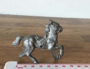 Vintage Unpainted Plastic Silver Toy Prancing Horse Marked Made in Hong Kong