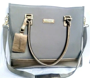 Liz Claiborne Purse Tote Travel Bag Shoulder Strap Taupe Woven Large w/Feet 15" - Picture 1 of 12