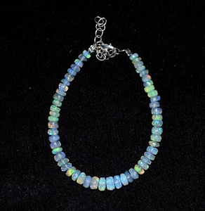 925 Sterlingsilber Natürlich Äthiopische Welo Feuer Opal Edelsteinperlen Armband - Picture 1 of 9