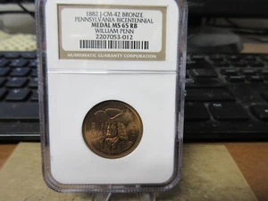 1882 J-CM-42 Pennsylvania Bicentennial US Mint Bronze Medal NGC MS 65 RB - Picture 1 of 8