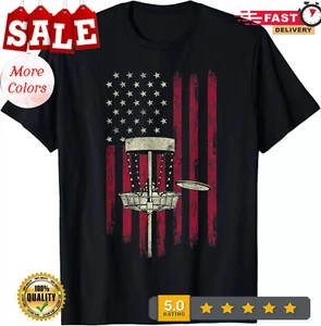 Disc Golf Vintage American Flag 4th Of July Tee Gift Tee Gift Unisex T-Shirt - Picture 1 of 20