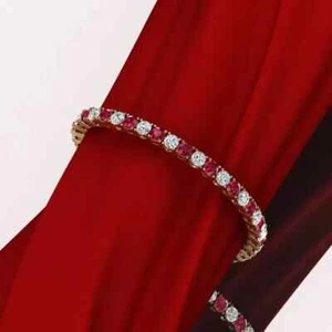 9Ct Round Cut Lab Created Ruby & Diamond Tennis Bracelet 14k Yellow Gold Plated - Picture 1 of 4