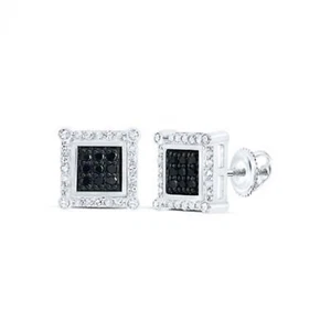 PENDIENTES CUADRADOS REDONDOS DIAMANTES NEGROS ORO BLANCO 10K 1/4 CTTW - Imagen 1 de 1