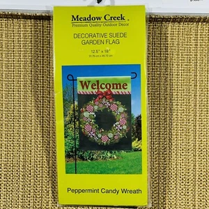 Meadow Creek Welcome Peppermint Wreath Decorative Garden Suede Flag 18x12.5 in. - Picture 1 of 2