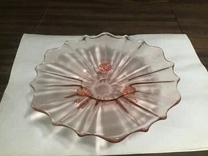 Depression Glass Pink Candy Dish Fan Design Round 3 Footed - Picture 1 of 17