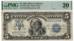 1899 PMG VF20 FIVE DOLLAR INDIAN CHIEF SILVER CERT "MULE" NOTE FR #280m $5 BILL - Picture 1 of 2