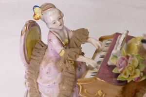 Vintage Porcelain Figurine Victorian Hand Painted Woman Playing Piano Man Flute - Picture 1 of 7