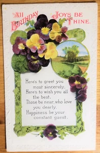 Postal vintage de pensamientos de feliz cumpleaños alrededor de 1908 Joy Be Thine... - Imagen 1 de 1