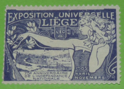 CINDERELLA TIMBRE 1905 EXPOSITION UNIVERSELLE LIEGE BELGIQUE BELGIË ART NOUVEAU - Photo 1/2