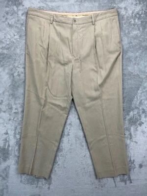 Pantalones plisados Tommy Bahama para hombre 42x30 (real 44x30) beige espiga mezcla de seda Foto 1 de 4