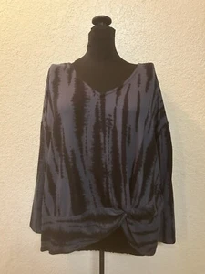 Terra & Sky Plus Size Black Grey Super Soft Waist Knot Tunic Womens 1X - Picture 1 of 7