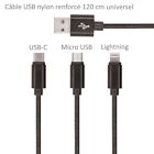 Pour Apple Iphone Xr : Câble Usb Universel Renforcé Nylon 120 Cm