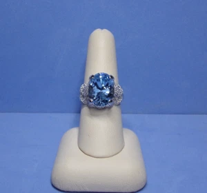 Vintage ESPO Joseph Esposito 925 Sterling Silver Blue Topaz & CZ Ring ~ Size 8.5 - Picture 1 of 8