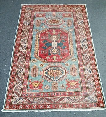 Alfombra turca de lana geométrica vintage de Anatolia de 3'x5' pies alfombra anudada a mano Foto 1 de 4