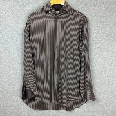 Brioni Brown & White Striped Button Down Dress Shirt M Italy - Image 1 of 4