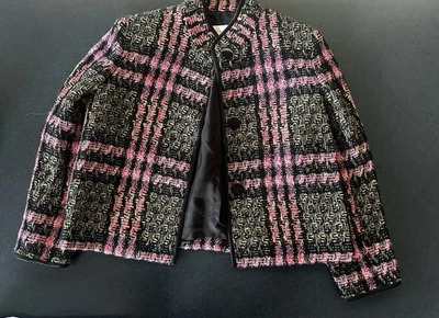 Doncaster Women's Blazer Size 6. Pink, Black , White & Gold/Brown Stripes. - Imagem 1 de 4