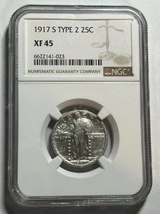 1917 S Standing Liberty Type 2 Silver Quarter NGC XF45 Nice Bright White - Picture 1 of 4