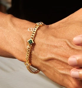 D/VVS Moissanite Surprise Gift For Men's Day Emerald 8" Bracelet 925 Silver - Picture 1 of 4