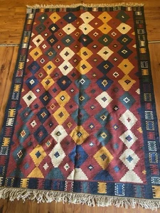Vintage Afghan Kelim Handgeknüpft Wolle Teppich Rug 6,5ft X 4,5ft - Bild 1 von 15