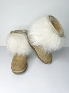 UGG Lida Mongolian Fur Cuff Natural Suede Classic Short Boots Size US 7 Women’s - Picture 1 of 15